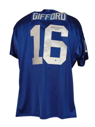 Frank Gifford Autographed New York Giants Blue Throwback Jersey Inscribed "HOF 77"
