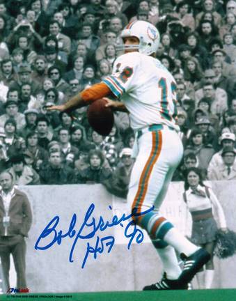 Bob Griese Autographed "BW Background" Miami Dolphins 8" x 10" Photo Inscribed "HOF 90" 