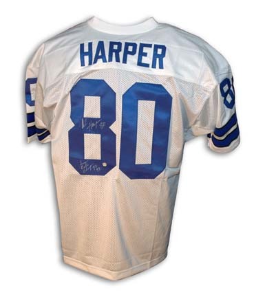 Alvin Harper Autographed Dallas Cowboys White Jersey Inscribed with "Super Bowl Champs 92, 93"