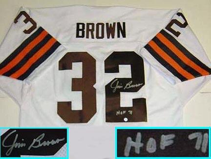Jim Brown, Cleveland Browns NFL Authentic Autographed White Throwback Jersey  with "HOF 71" Inscription