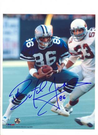 Butch Johnson Dallas Cowboys Autographed 8" x 10" Blue Jersey Photograph with "86" Inscription (Unfr