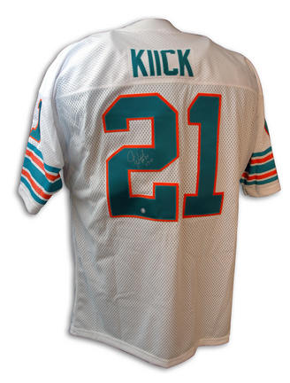 Jim Kiick Autographed Miami Dolphins White Throwback Jersey with "17-0" Inscription