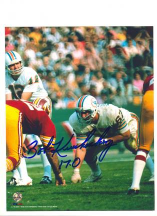 Bob Kuechenberg Miami Dolphins Autographed 8" x 10" Photograph Inscribed with "17-0" (Unframed)
