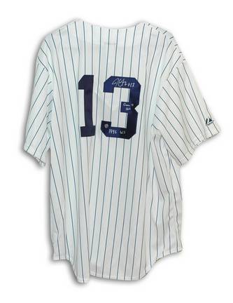 Jim Leyritz Autographed New York Yankees Pinstripe Majestic Jersey Inscribed "Game 4 HR 1996 WS"