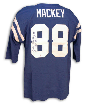John Mackey Autographed Baltimore Colts Throwback Blue Cotton Jersey with "HOF 92!" Inscription