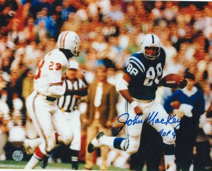 John Mackey Autographed "Running Down the Sideline" Baltimore Colts 8" x 10" Photo with "HOF 92