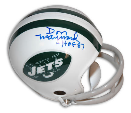 Don Maynard Autographed New York Jets Throwback Two-Bar Mini Football Helmet Inscribed with "HOF 87"