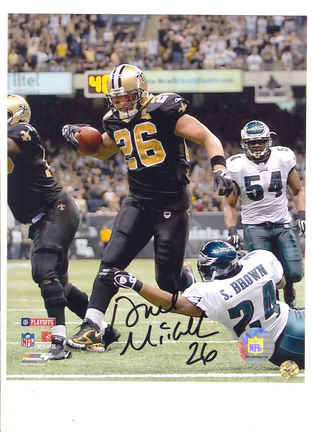 Deuce McAllister Autographed Running vs. the Philadelphia Eagles 8" x 10" Photograph (Unframed) 