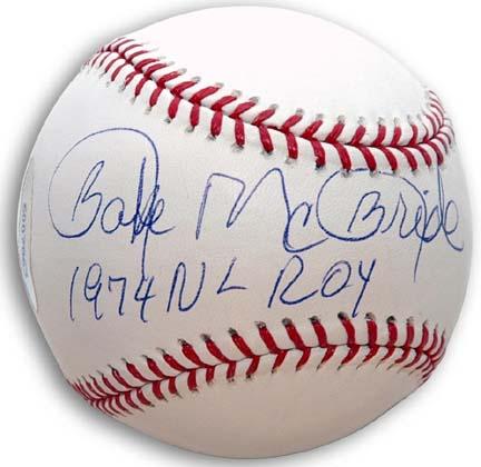 Bake McBride Autographed Baseball Inscribed with "1974 NL ROY"