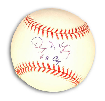 Denny McLain Autographed Baseball Inscribed with "68 Cy"