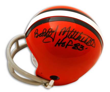 Bobby Mitchell Cleveland Browns Autographed Throwback Mini Helmet Inscribed with "HOF 83"