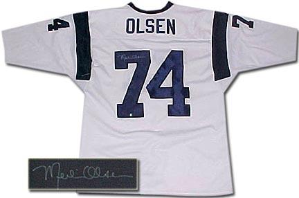 Merlin Olsen, Los Angeles Rams NFL Autographed White Throwback Jersey