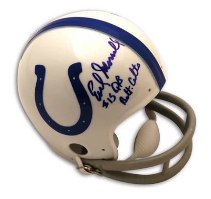 Earl Morrall Baltimore Colts Autographed Mini Helmet Inscribed with "QB Balt. Colts"