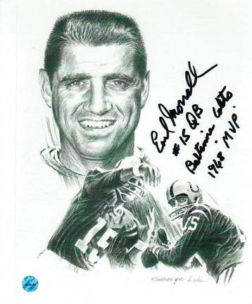 Earl Morrall Baltimore Colts Autographed 8"x10" Unframed Lithograph Inscribed with "#15 QB Baltimore Colt