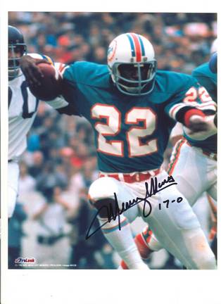 Mercury Morris Miami Dolphins Autographed 8" x 10" Photograph with "17-0" Inscription (Unframed)