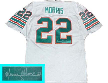 Mercury Morris Autographed Miami Dolphins White Throwback Football Jersey with "17-0" Inscription
