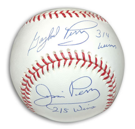 Gaylord Perry and Jim Perry Autographed Baseball Inscribed with "314 Wins" and "215 Wins"