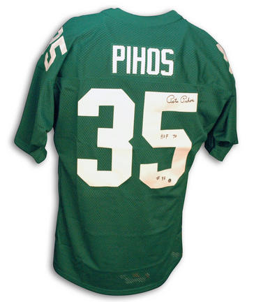 Pete Pihos Autographed Philadelphia Eagles Throwback Green Jersey with "HOF" Inscription