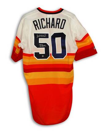 J.R. Richard Autographed Houston Astros "Rainbow" Majestic Jersey Inscribed "80 All Star"