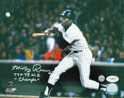 Mickey Rivers New York Yankees Autographed 8" x 10" Photograph Inscribed with "77+78 WS Champs" (Unf