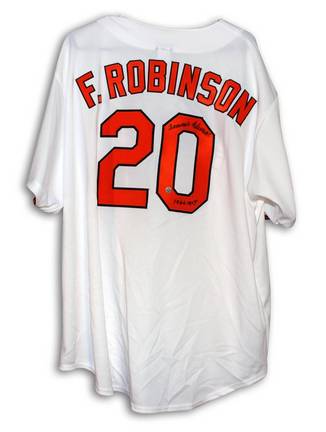 Frank Robinson Autographed Baltimore Orioles White Majestic Throwback Jersey Inscribed "1966 MVP"