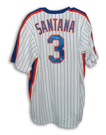 Rafael Santana New York Mets Autographed White Pinstripe Majestic Jersey Inscribed with "86 WS Champs"
