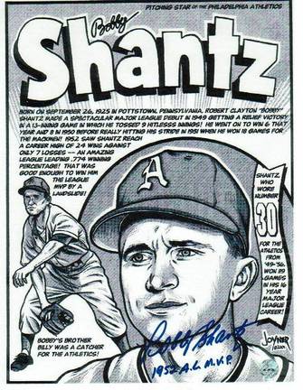 Bobby Shantz Kansas City Athletics Autographed 8" x 10" Unframed Lithograph Inscribed with "1952 AL MVP&q