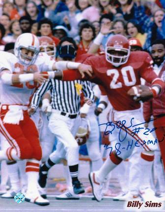 Billy Sims Autographed Oklahoma Sooners 8" x 10" Photo Inscribed "#20" and "78 Heisman"