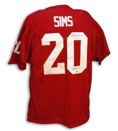 Billy Sims Autographed Oklahoma Sooners Throwback Red Jersey Inscribed with "78 Heisman"
