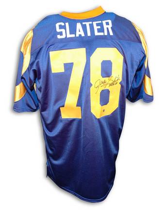 Jackie Slater Los Angeles Rams Autographed Throwback NFL Football Jersey Inscribed "HOF 01" (Blue)