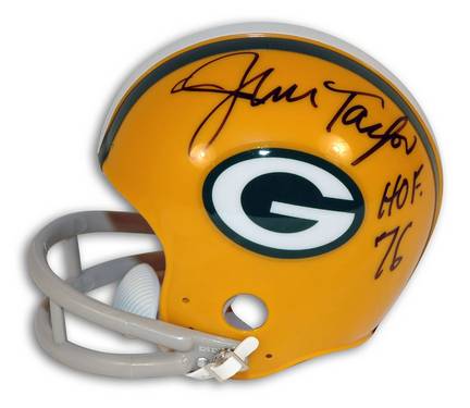 Jim Taylor Green Bay Packers Autographed Throwback Mini Football Helmet Inscribed with "HOF 76"