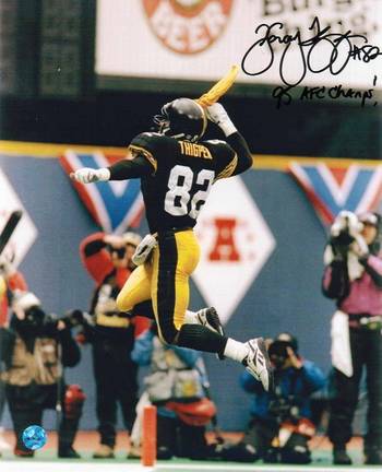 Yancy Thigpen Pittsburgh Steelers Autographed 8" x 10" Photograph Inscribed with "95 AFC Champs!" in