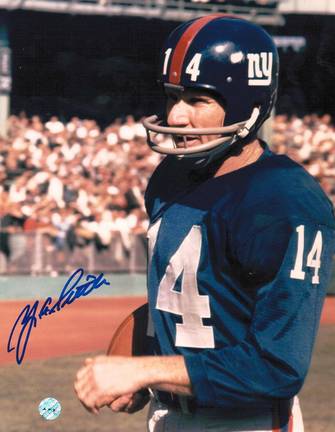 Y.A. Tittle Autographed "Blue Jersey with Ball" New York Giants 8" x 10" Photo