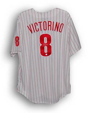 Shane Victorino Autographed Philadelphia Phillies Pinstripe Majestic Jersey