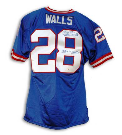 Everson Walls Autographed New York Giants Blue Throwback Jersey Inscribed "SB XXV Champs"