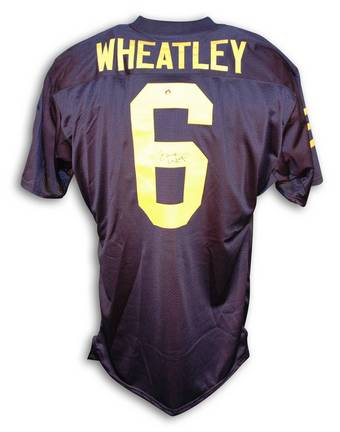 Tyrone Wheatley Autographed Custom Football Jersey (Navy Blue)