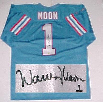 Warren Moon, Houston Oilers NFL Authentic Autographed Blue Throwback Jersey