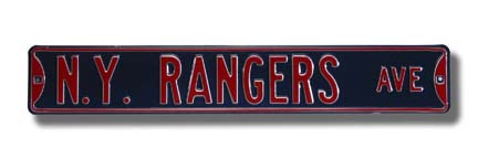 Steel Street Sign:  "N.Y. RANGERS AVE"