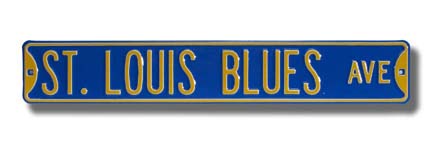 Steel Street Sign: "ST. LOUIS BLUES AVE"