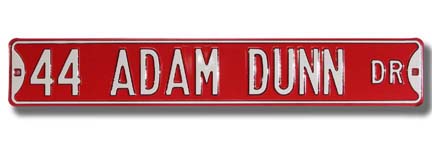 Steel Street Sign: "44 ADAM DUNN DR"