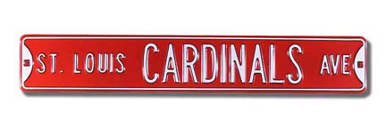 Steel Street Sign:  "ST. LOUIS CARDINALS AVE" (Red)