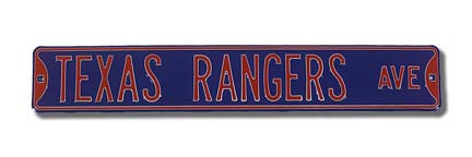 Steel Street Sign:  "TEXAS RANGERS AVE"