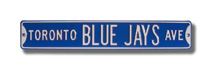Steel Street Sign:  "TORONTO BLUE JAYS AVE"