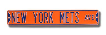 Steel Street Sign:  "NEW YORK METS AVE" (Orange)