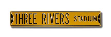 Steel Street Sign:  "THREE RIVERS STADIUM"