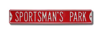 Steel Street Sign: "SPORTSMAN'S PARK"