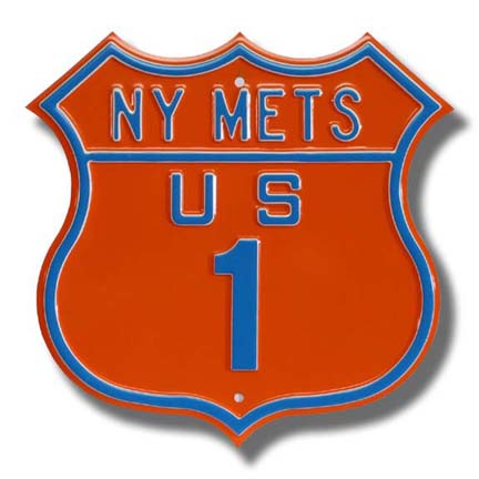 Steel Route Sign:  "NY METS US 1"