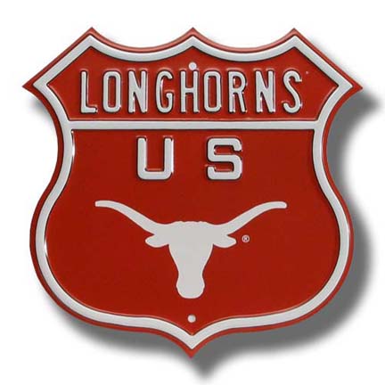 Steel Route Sign:  "LONGHORNS US" with Bevo Logo