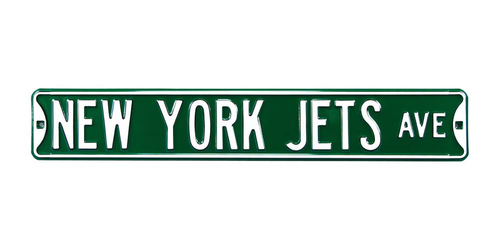 Steel Street Sign:  "N.Y. JETS AVE"