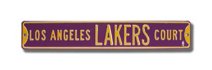 Steel Street Sign:  "LOS ANGELES LAKERS COURT" (Purple)